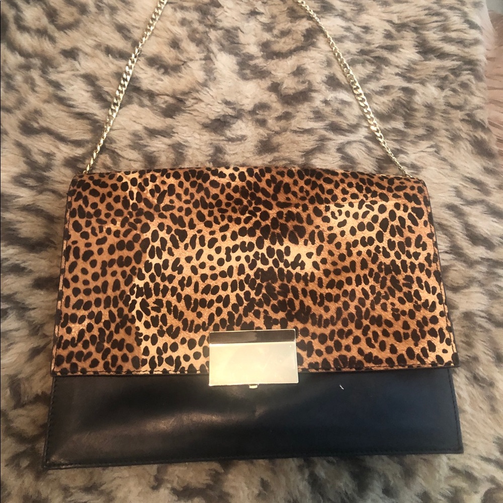 Vince Camuto leopard/leather shoulder bag/clutch